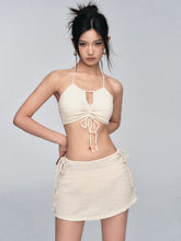 Ensemble bikini à cordon en crochet ivoire