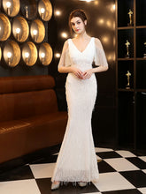 Robe de soirée élégante à franges et perles