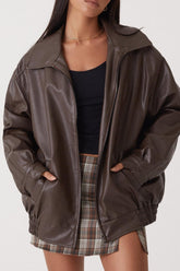 Veste de motard en cuir PU à col oversize