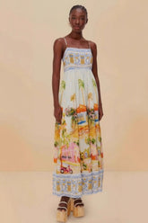 Linen Floral Print Midi Slip Dress