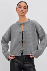 Cardigan décontracté en maille unie ample à nouer à la taille