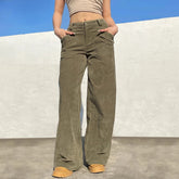 Pantalon droit à boutons en velours côtelé
