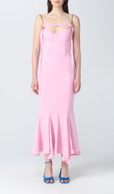 Robe longue moulante à bretelles rose