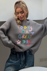 Pull en maille décontracté à lettres brodées