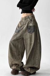 Star Patch Balloon Washed Denim Jeans