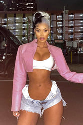 Veste universitaire rose sexy style motard