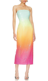 Robe longue bustier à sequins ombrés multicolores