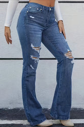 Jean stretch taille mi-haute à effet usé et tendance