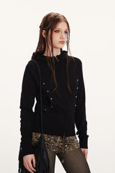 Sweat à capuche court ajusté à double fermeture éclair