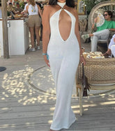 Robe midi dos nu à lacets et décolleté ajouré