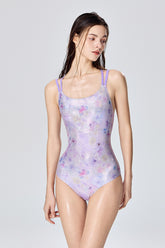 Romantic Color Block Shiny Butterfly Crisscross Lace Up One Piece Swimwear