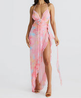 Robe midi dos nu à lacets
