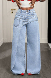 Asymmetric Layered Waist Wide Leg Jeans