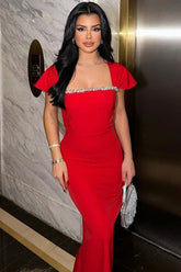 Robe de soirée bandage à col carré