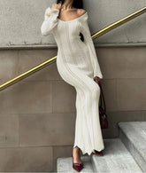 Robe midi à manches longues en laine tricotée