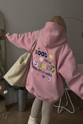 Sweat à capuche court ample brodé