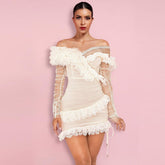 Robe mini asymétrique à volants épaules dénudées PP19409