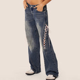 Pantalon ample taille basse à bandage latéral