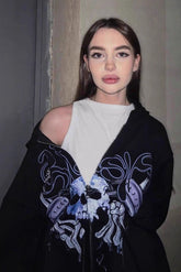 Sweat à capuche zippé imprimé tête de mort Y2K