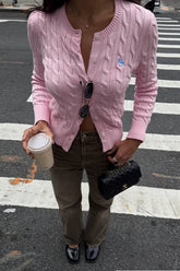 Gilet long en maille à manches longues brodé de chevaux