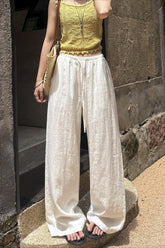 Breathable White Linen Draped Relaxed Pants