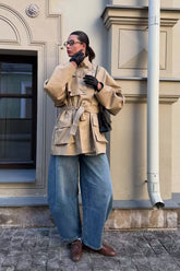 Trench-coat chic à revers et ceinture