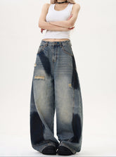 Jean baggy à jambes larges délavé et usé