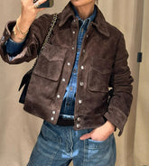 Manteau croisé en daim marron