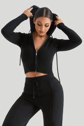 Sweat à capuche sexy taille haute à manches longues en maille