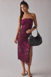 Gradient Mesh Tube Backless Slit Maxi Slim Bodycon Dress