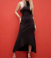 Robe midi unie sans manches à lacets