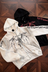 Gothic Dragon Graphic Studded Zip Hoodie