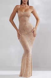 Robe de soirée maxi débardeur en résille et strass