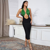 Robe bandage midi sans manches à sequins, dos nu, HB78960