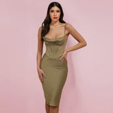 Robe moulante midi rayée sans manches à bretelles HI1216