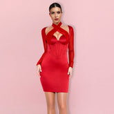 Robe moulante mini en maille à manches longues et dos nu HI1297