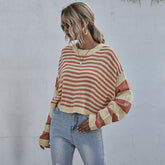 Pull d'automne rayé à épaules tombantes