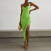 Robe moulante longue sans manches à col halter et froissée KLYF525