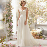 Robe de soirée de mariage romantique et charmante en dentelle et tulle à col en V