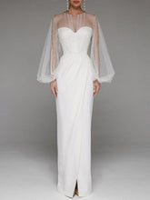 Robe de mariée bustier à manches bouffantes et paillettes brillantes