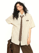 Chemise preppy rayée à manches courtes boutonnée