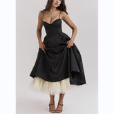 Robe longue sans manches à bretelles et col en V, jupe tutu