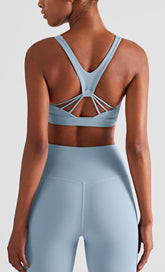 Soutien-gorge de sport en cuir souple avec bretelles dos en V.
