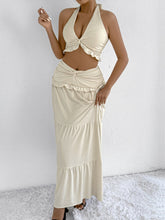 Ensemble deux pièces dos nu, taille basse, jupe longue