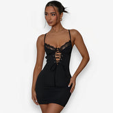 robe sexy en dentelle ajourée à bretelles
