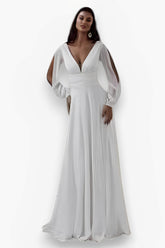 Robe légère élégante à manches longues et col en V