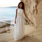 Robe en coton à taille en V et bretelles à nouer