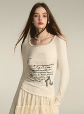 Print Square Neck Pure Desire Lace Base Top - chiclara