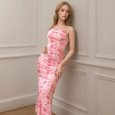 Robe midi à bretelles fleuries et coupe élastique