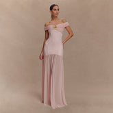 Robe midi dos nu à empiècements en résille